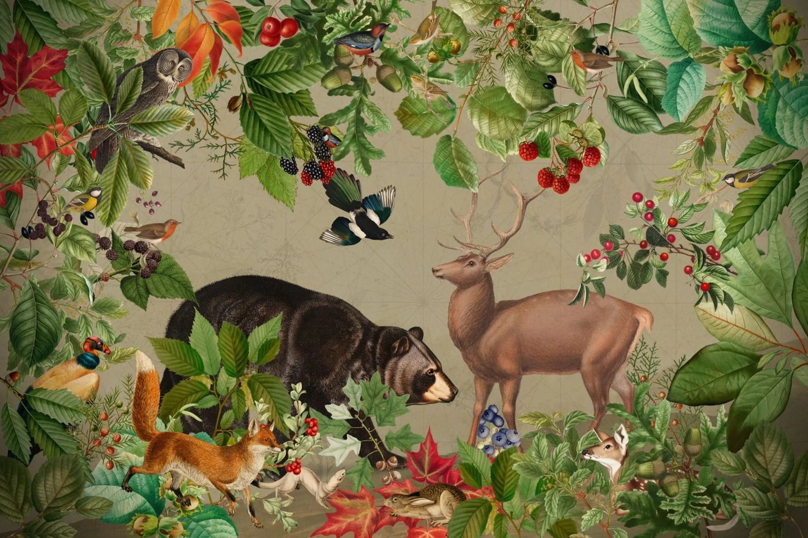 Vintage Mystic Woodland Friends In Autumnal Forest (Amis des bois mystiques dans une forêt automnale) 4 poster de Vintage World - Uta Naumann