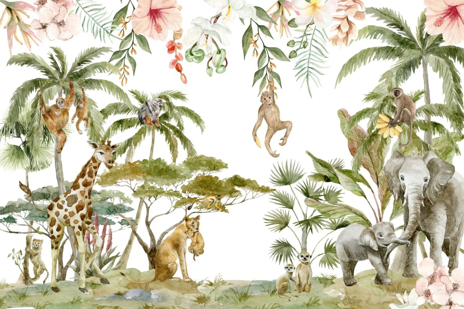 Nursery Watercolor Exotic African Animals Safari poster by Vintage World - Uta Naumann