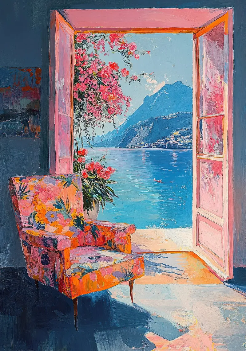 Henri Matisse inspiriert "Calm Beyond the Pane" canvas with Floater frame by Nikis Art Studio