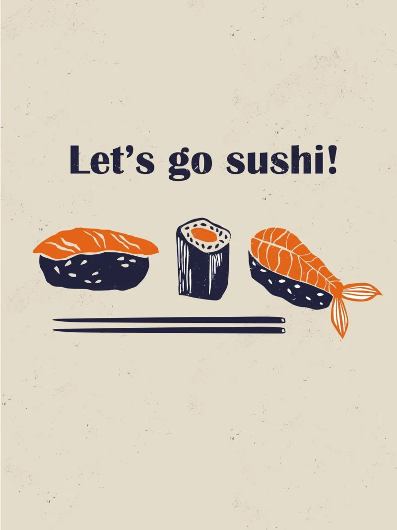 Andiamo a mangiare sushi! poster con telaio in alluminio da Indigo Rain