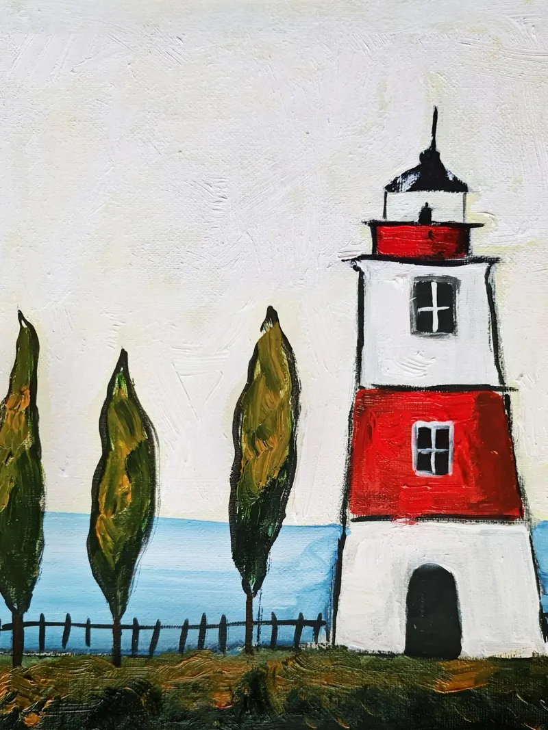 Pittura del faro poster con telaio in alluminio da Indigo Rain