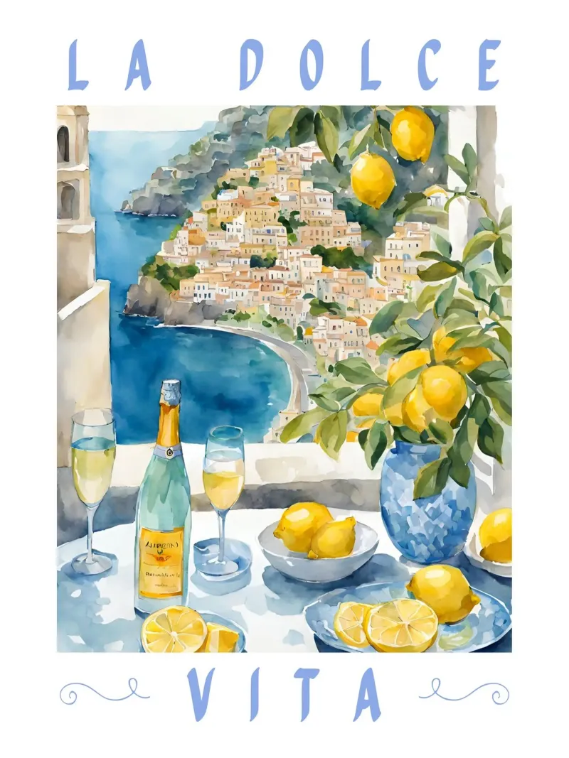 La Dolce Vita Champagner Druck Poster von Bella Studio
