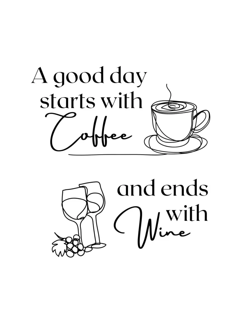 Una buona giornata inizia con il caffè e finisce con il vino poster con telaio in plastica da ArtDesign by KBK