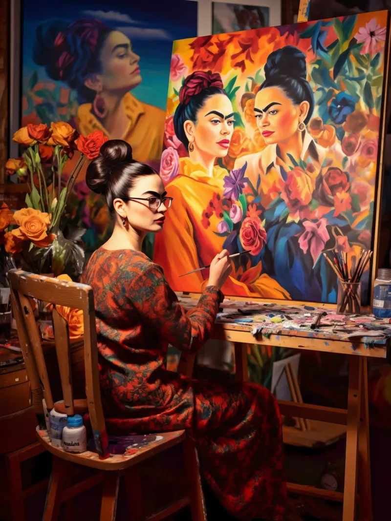 Frida Kahlo dipinge Frida Kahlo | Visita in studio tela con Cornice a cassetta da Autofocus