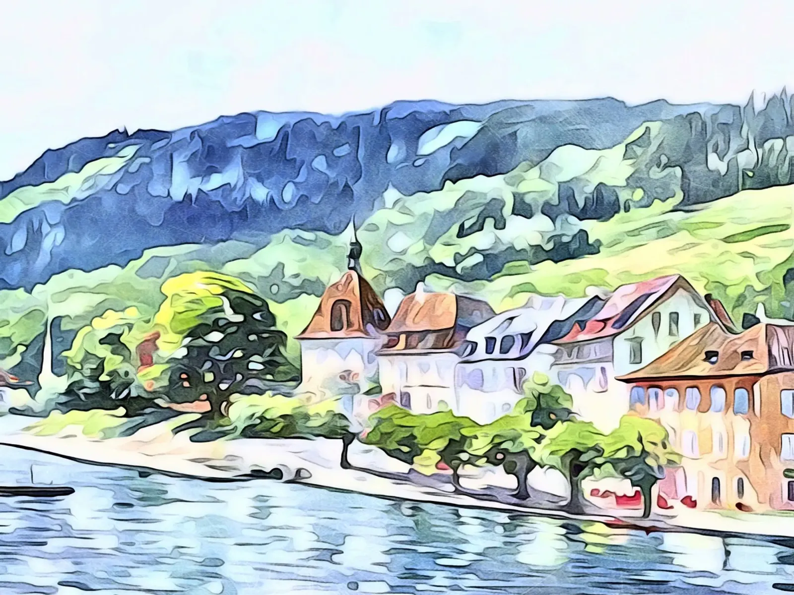 Paesaggio sul lago di Costanza, motivo 1 poster con telaio in legno da ZAMART