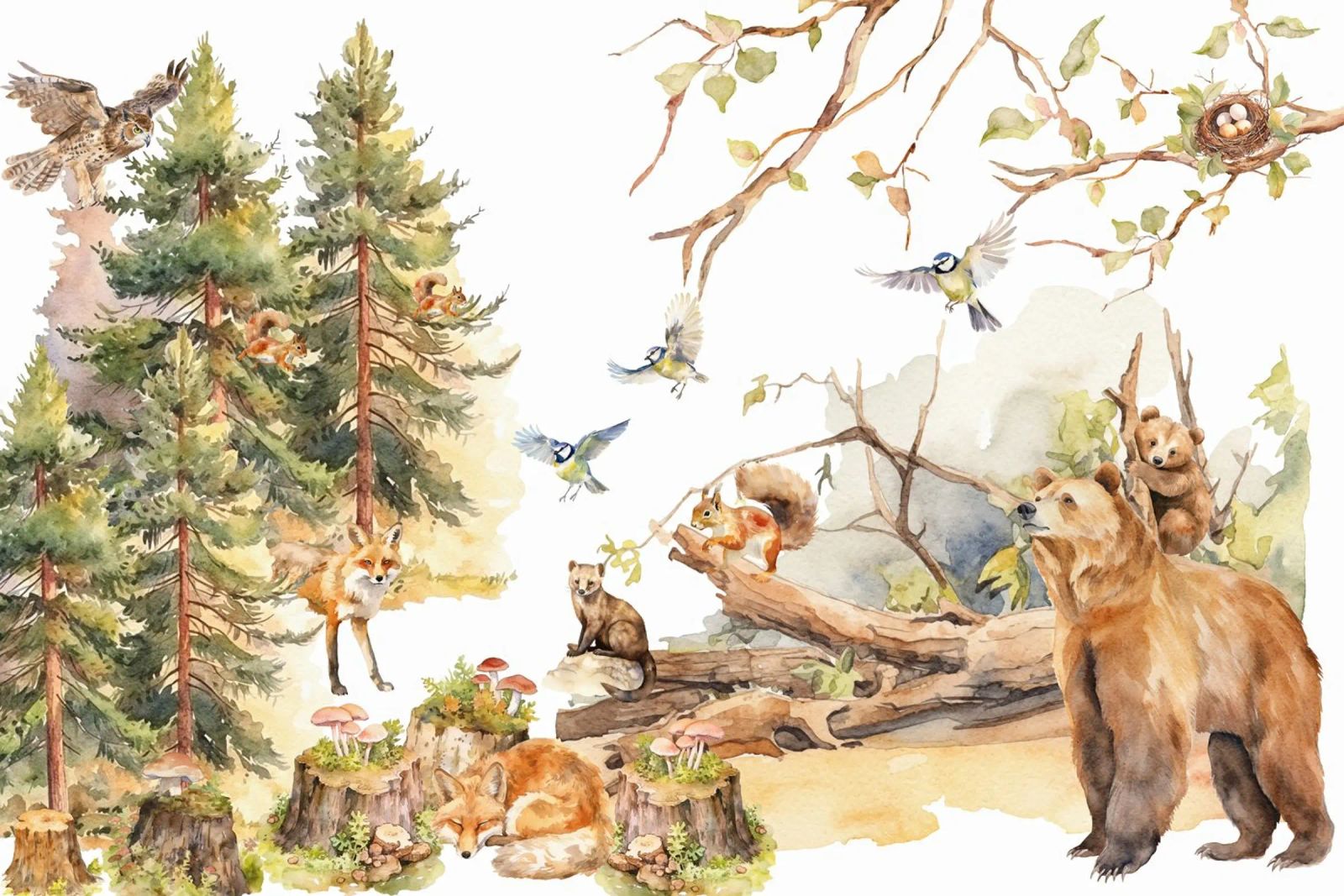 Skurrile Waldfreunde im Wald Poster von Vintage World - Uta Naumann