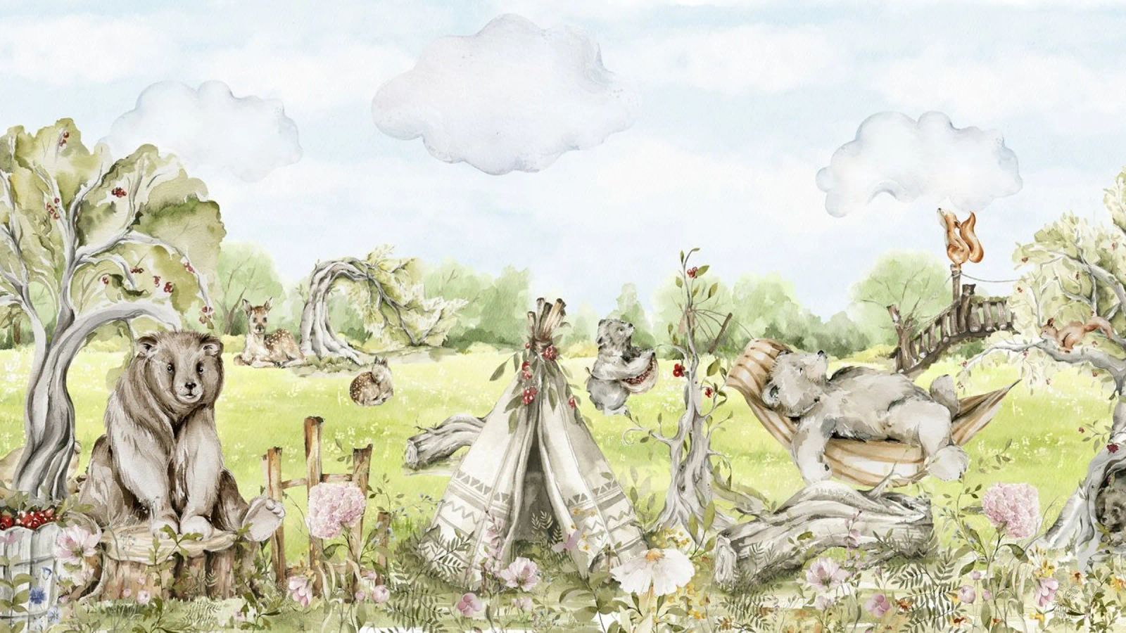A lazy Summer Day In Garden With Woodland Animals - Panorama poster by Vintage World - Uta Naumann
