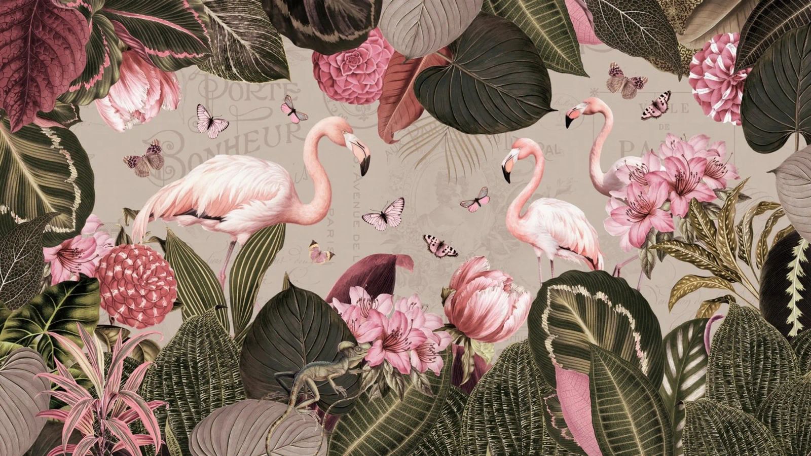 Vintage Tropical Flamingos Paradise Landscape (Paysage de paradis) poster de Vintage World - Uta Naumann