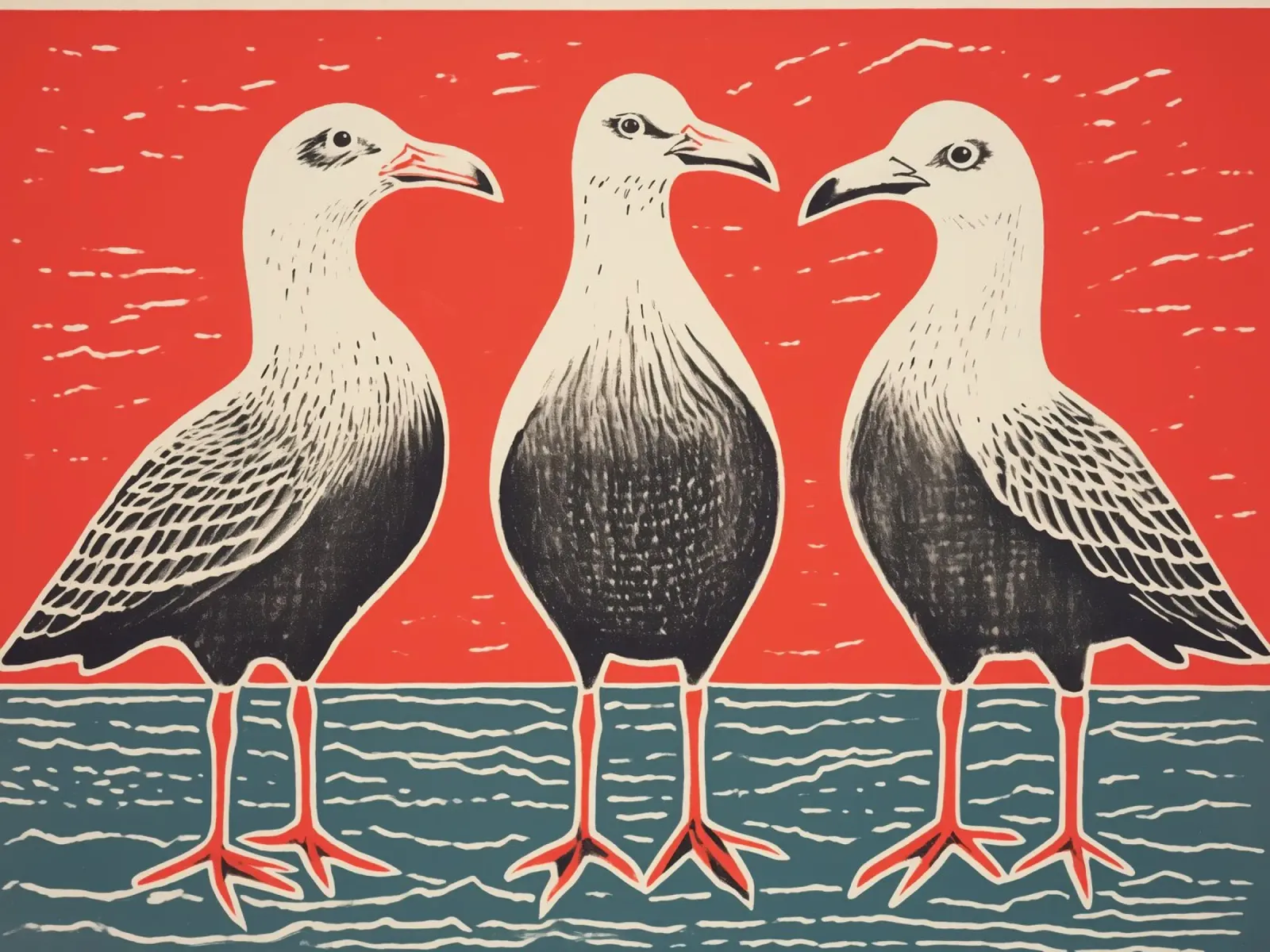 Three seagulls in the sunset | Maritime motif alu-dibond by Autofocus