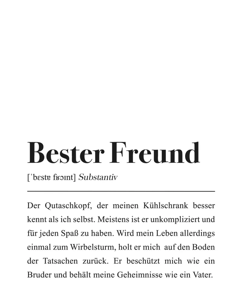 Bester Freundin Definition: Freundschaft Spruch poster with aluminum frame by Pulse of Art