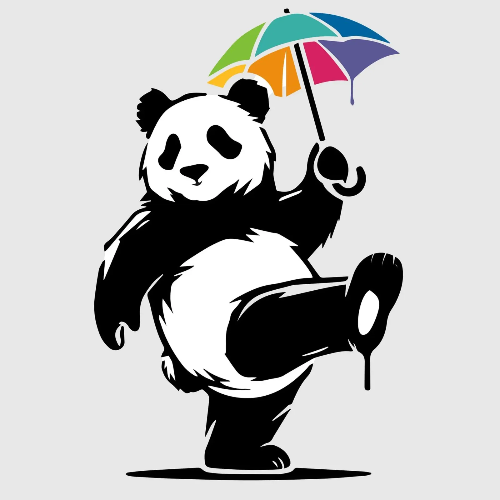 Panda danzante con ombrello arcobaleno pellicola backlit da namosh