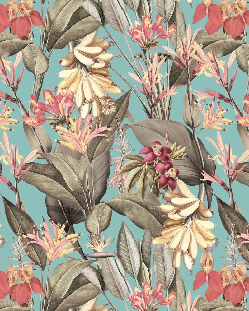 Vintage Sepia Turquoise Tropical Flower Garden acrylic glass by Flower Garden - Uta Naumann
