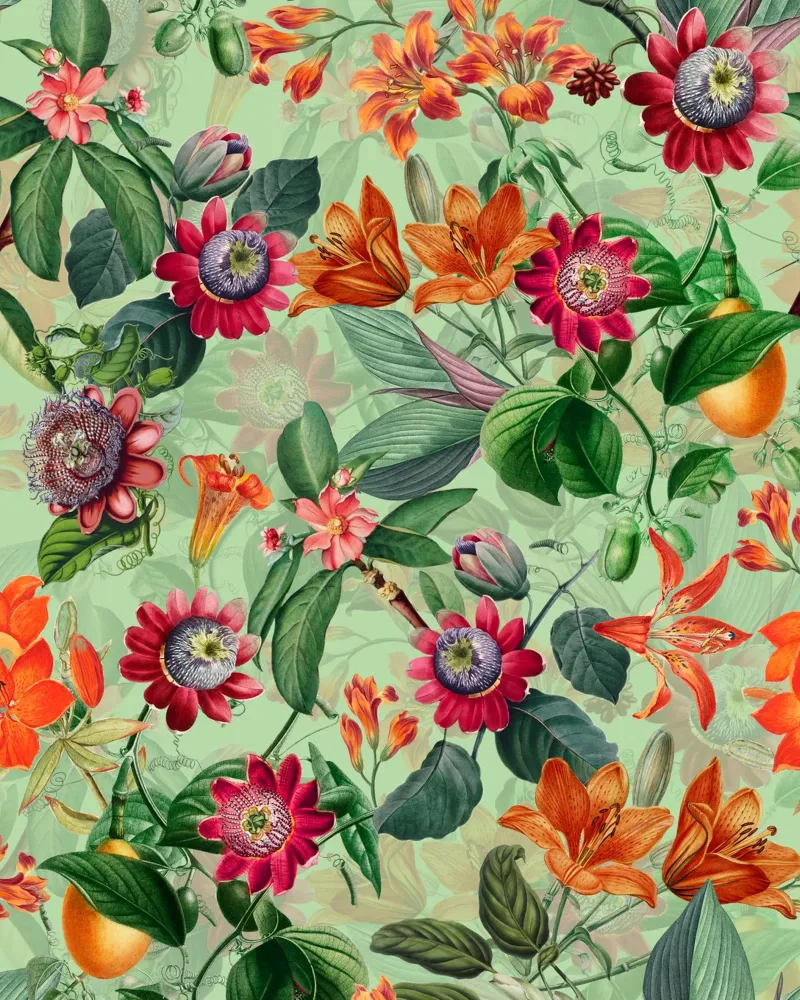 Vintage Passionflowers And Tropical Fruits Garden acrylic glass by Flower Garden - Uta Naumann