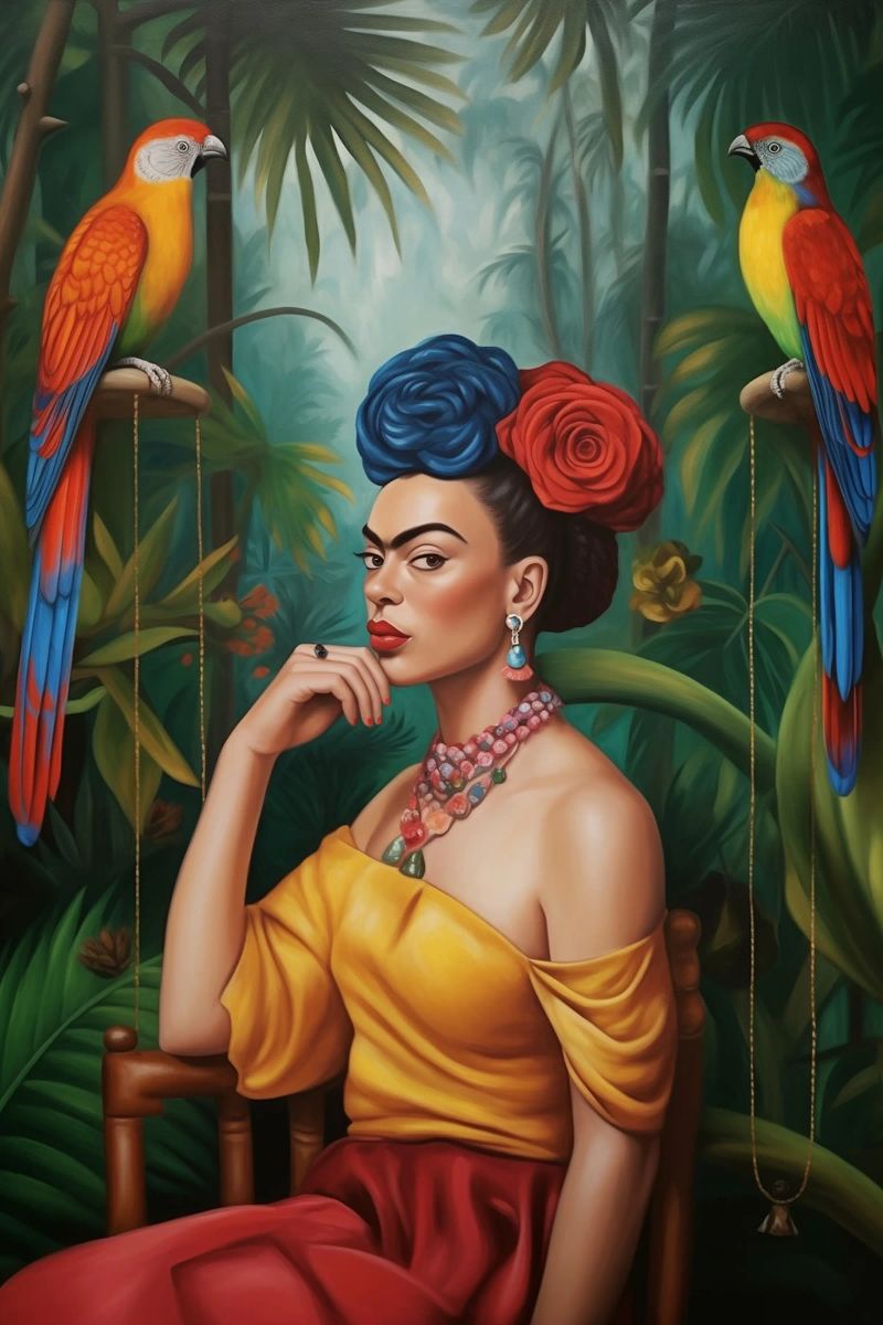 Frida Perroquets de la jungle poster de Carinaprint