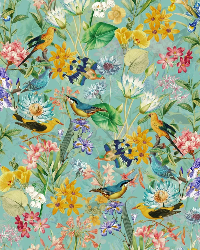 Tropical Birds Botanical Flower Garden hahnemühle by Flower Garden - Uta Naumann