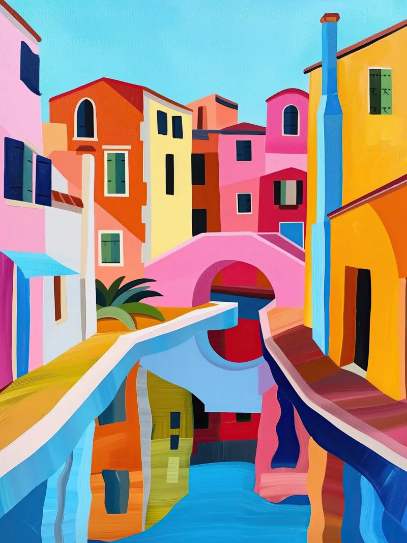Murano Pastel Dorp | Olieverf op Canvas poster met aluminium frame van Autofocus
