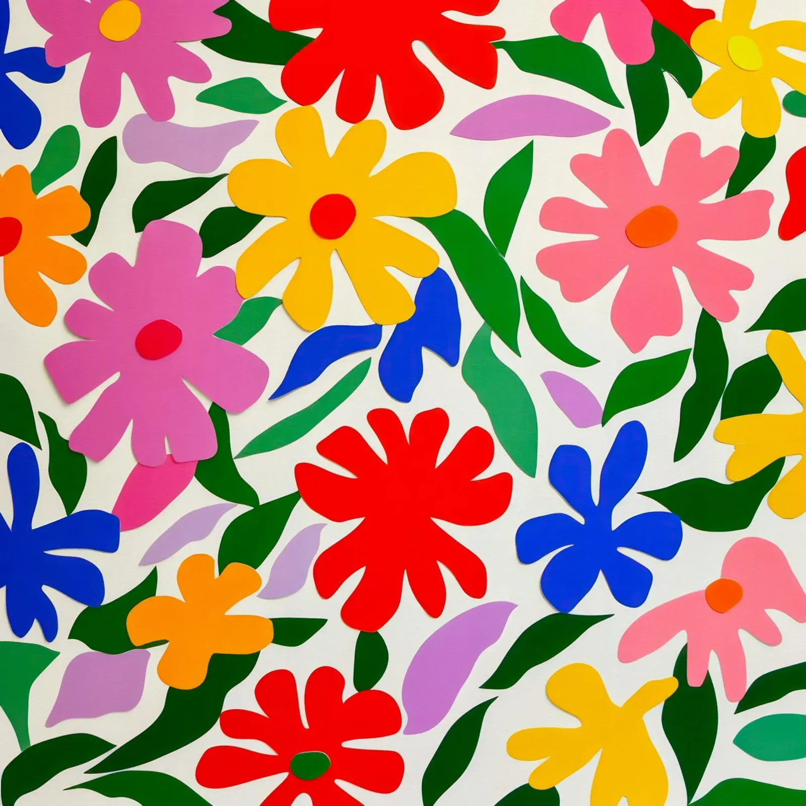 Fleurs colorées découpées dans le style Matisse poster avec cadre en aluminium de Modern Muse