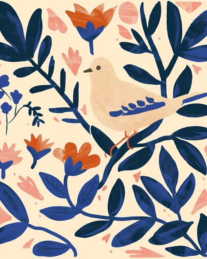 Bianco Piccione Primavera Blu Piante Botaniche Stile Boho Natura pellicola backlit da Gentle Echoes Art