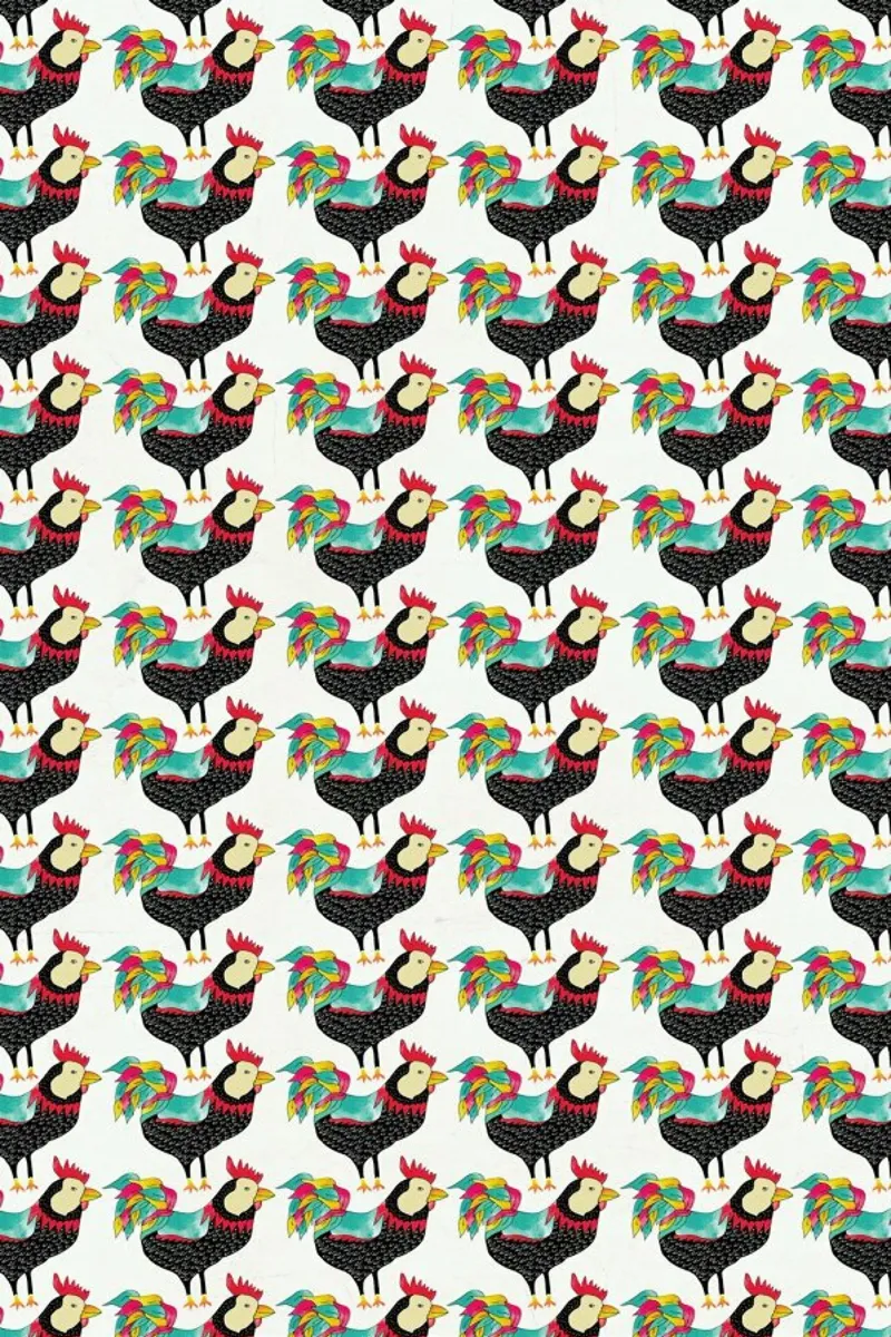 Whimsical Rooster Gang hahnemühle by Pom Graphic Design