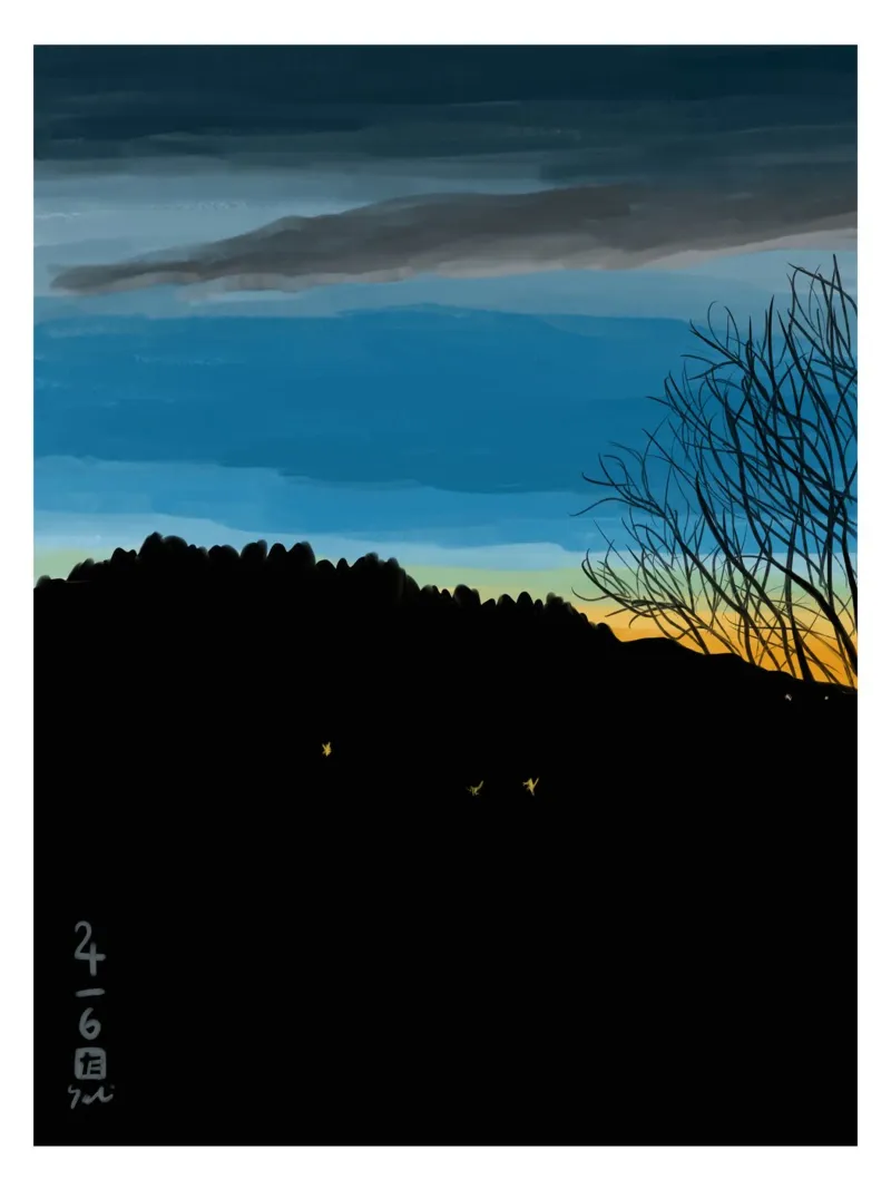 Zonsondergang Blauw canvas van Asobōze