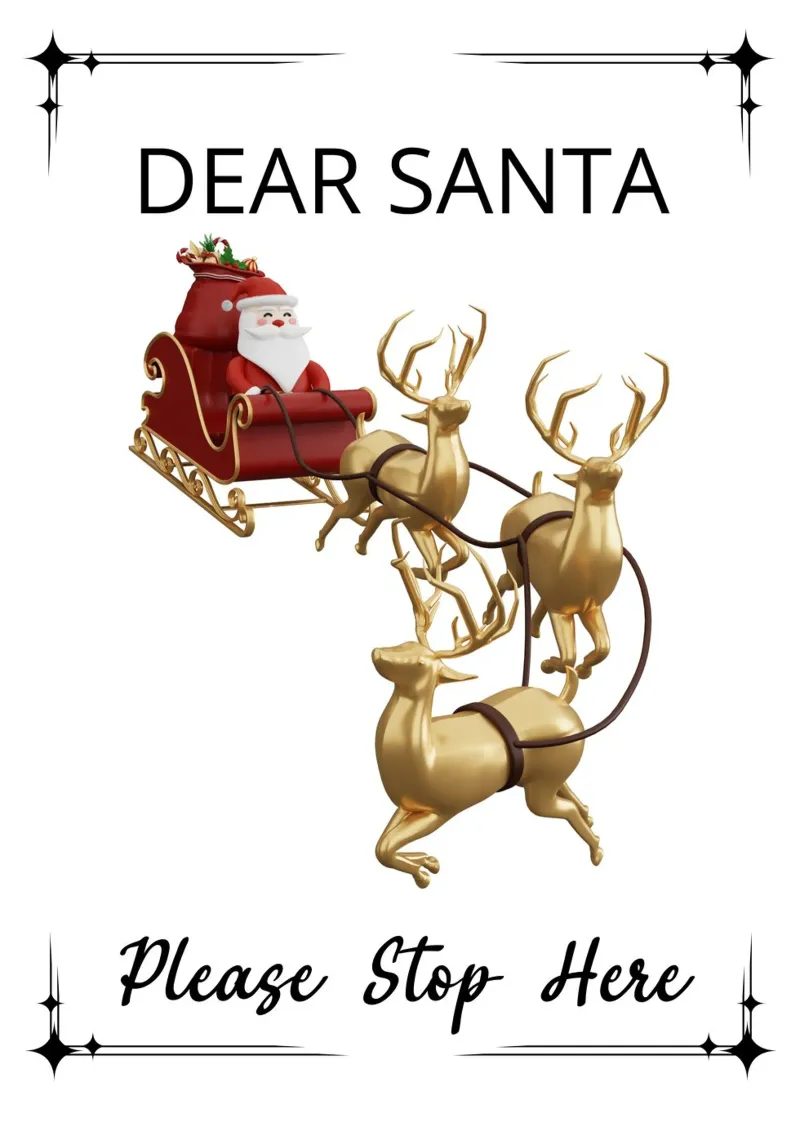 Dear Santa Please Stop Here poster con telaio in legno da ramosashop