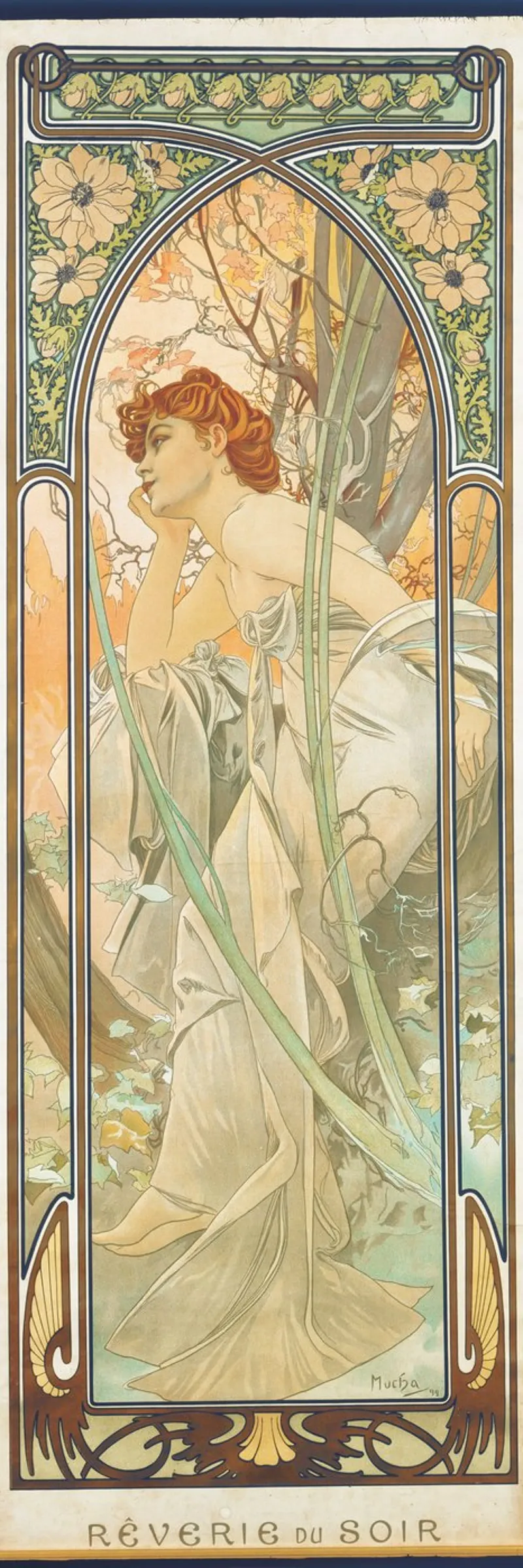 Alfons Mucha - Abendliche Kontemplation Leinwand mit Schattenfugenrahmen von ARTOTHEK
