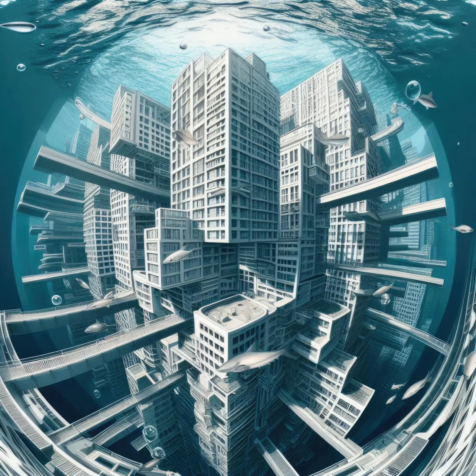 Sphere 014 - Underwater Futuristic Cityscape plexiglass da Spheres