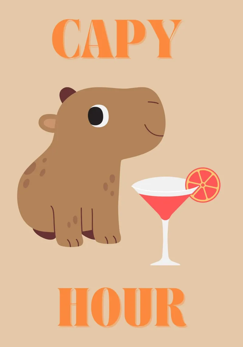 Capy Hour | Fun Capybara Print | Happy Hour pellicola backlit da PrintCessStudio