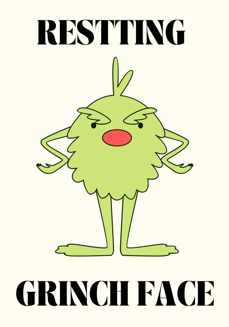 Resting Grinch Face  |  Fun Christmas Print poster con telaio in alluminio da PrintCessStudio