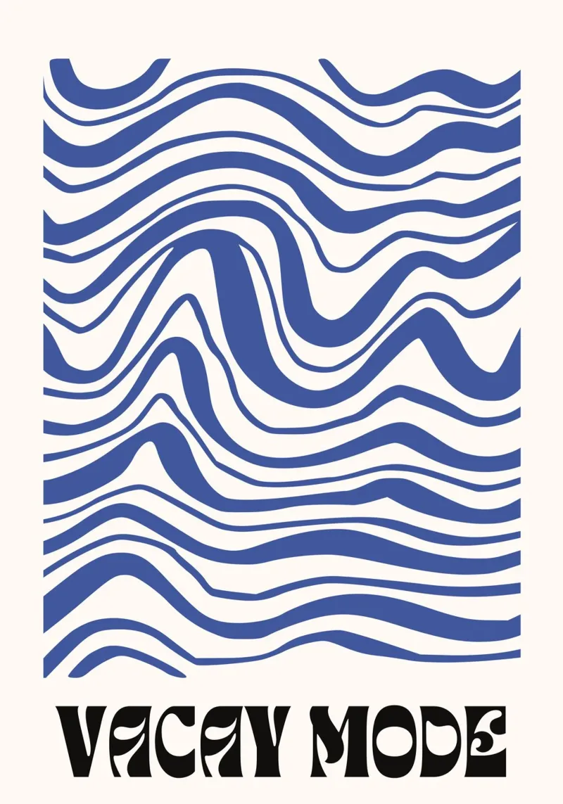 Vacay Mode  |  Contemporary Wavy Design poster with wooden frame by PrintCessStudio