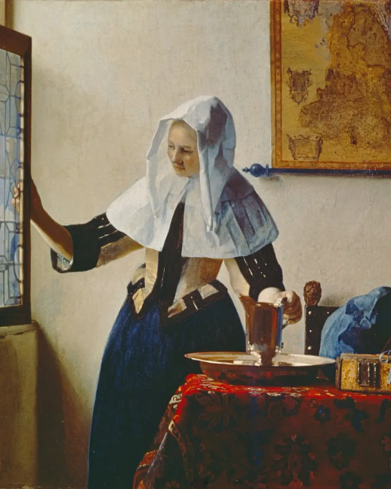Vermeer - Junge Frau mit Krug Wasser am Fenster Backlit Folie von ARTOTHEK
