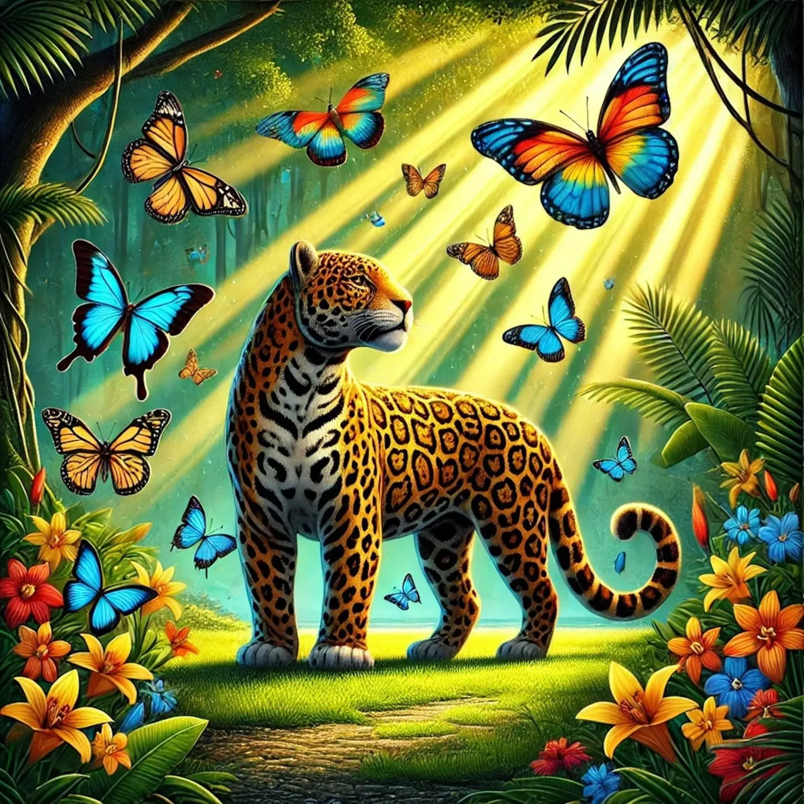 Tropical Cartoon Jaguar canvas by FluffyToons