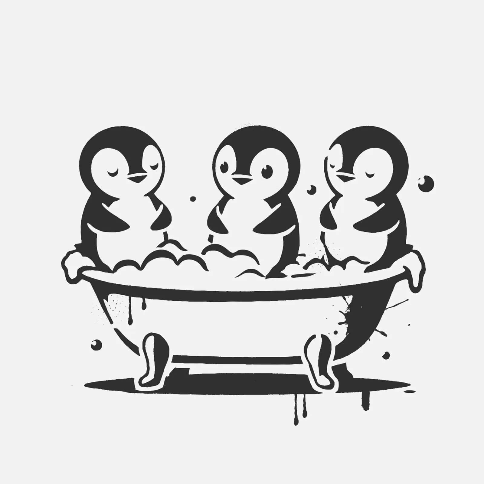 Allegri pinguini nella vasca da bagno in stile stencil poster con telaio in legno da namosh