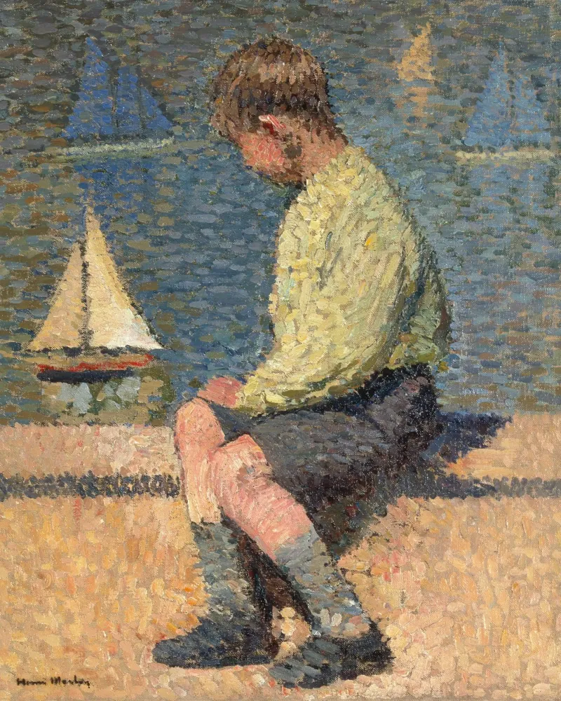 Henri Martin - Ragazzo con barca a vela in un bacino pellicola backlit da ARTOTHEK