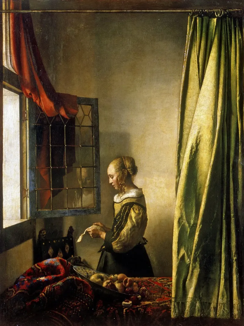 Vermeer - Girl at a Window Reading a Letter canvas with Floater frame by ARTOTHEK