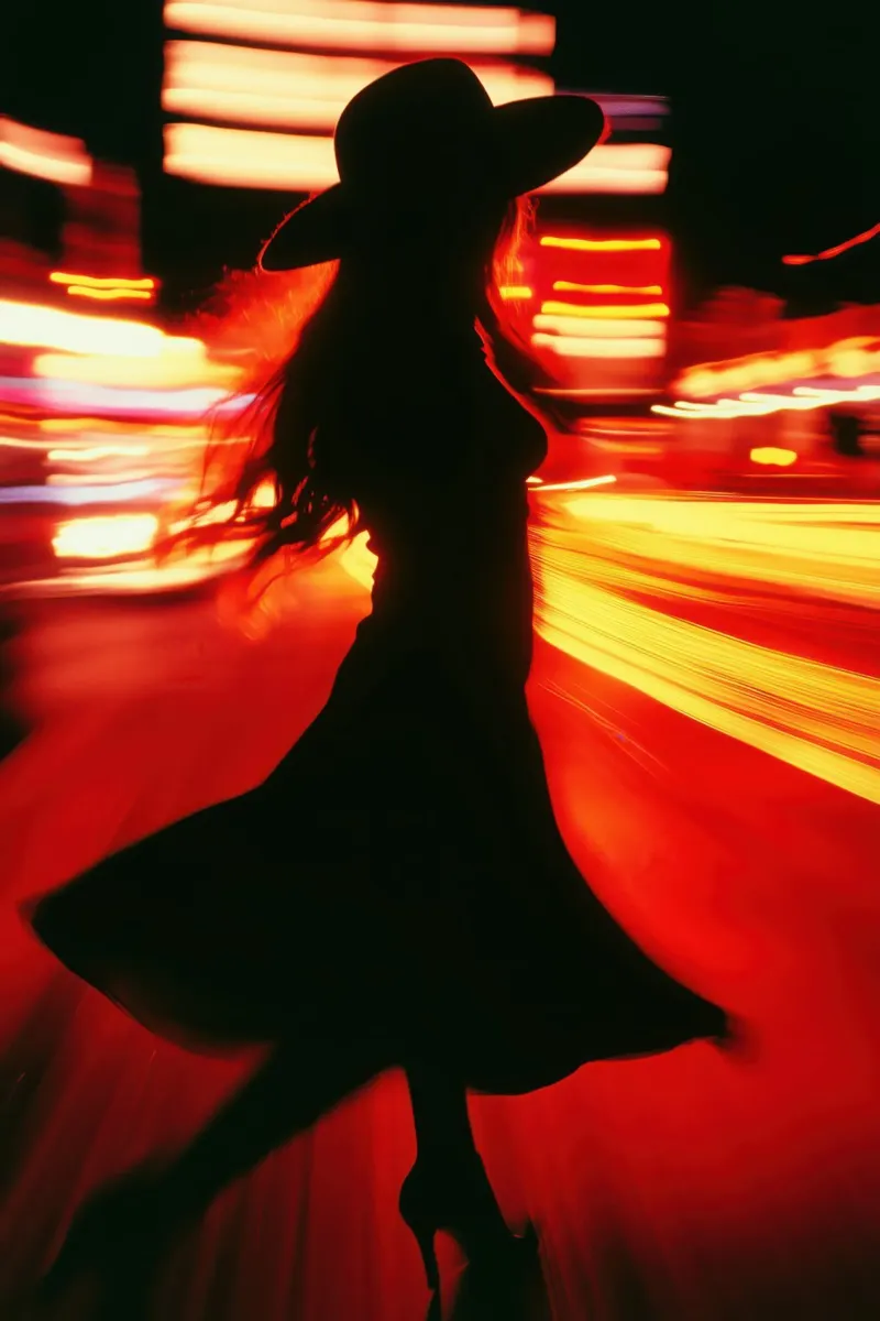 Neon noir in de stedelijke jungle | Lange belichting canvas met Baklijst van Autofocus