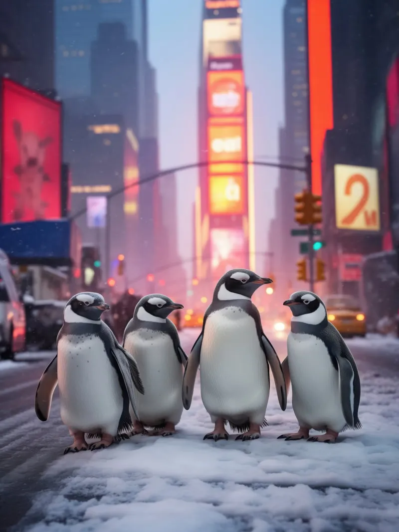 Una volta nella vita a New York City | Pinguini in viaggio poster da Autofocus