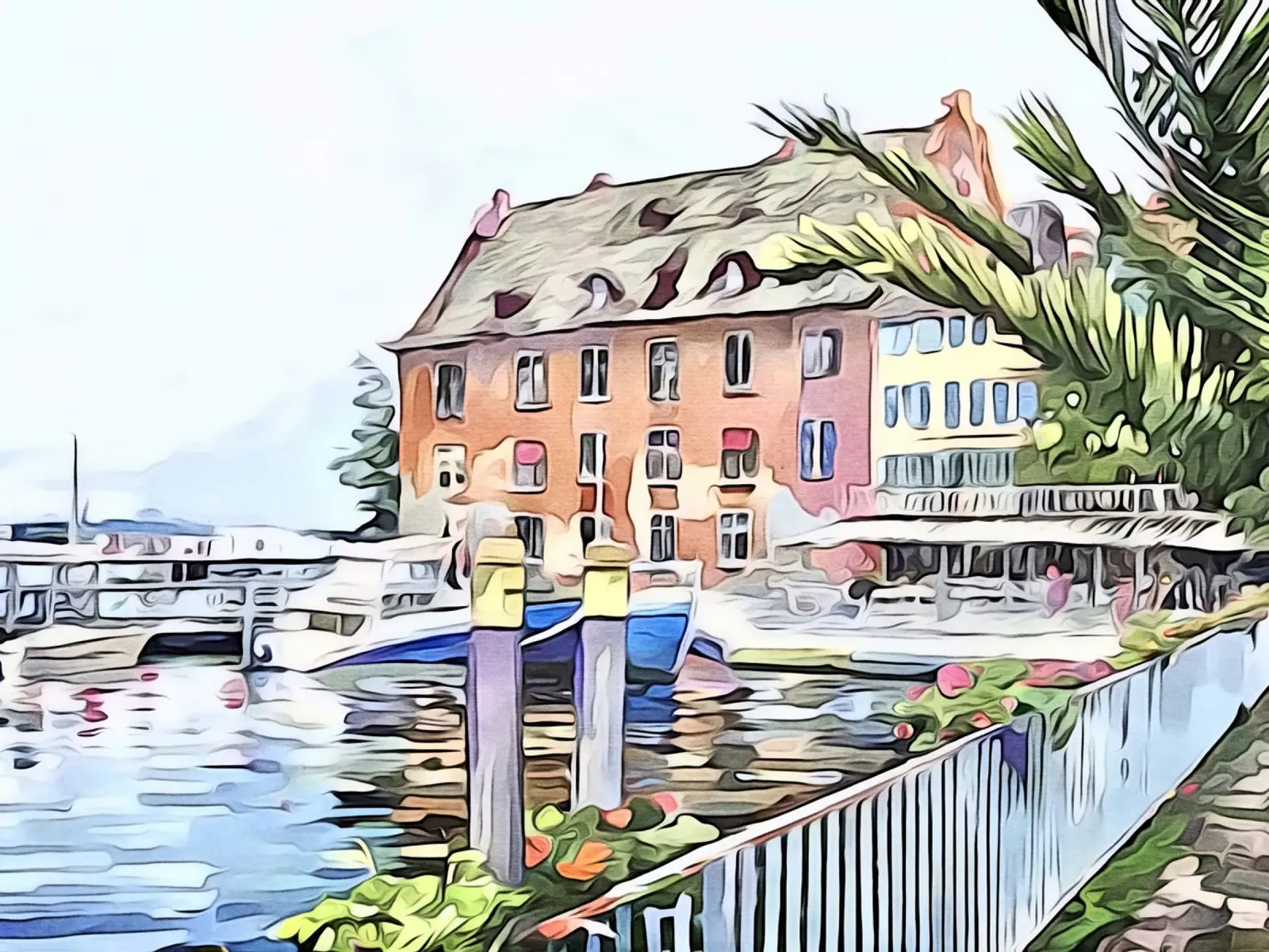 Meersburg on Lake Constance, motif 1 canvas with Floater frame by ZAMART