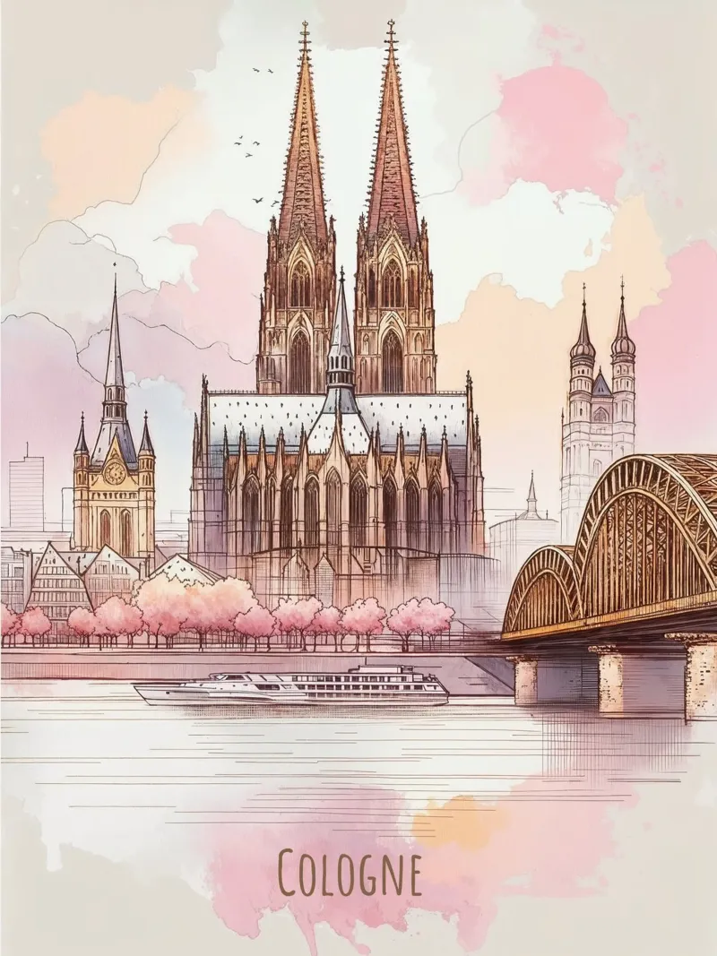 Stampa moderna e minimalista della città di Colonia poster con telaio in alluminio da WijdevenDesign