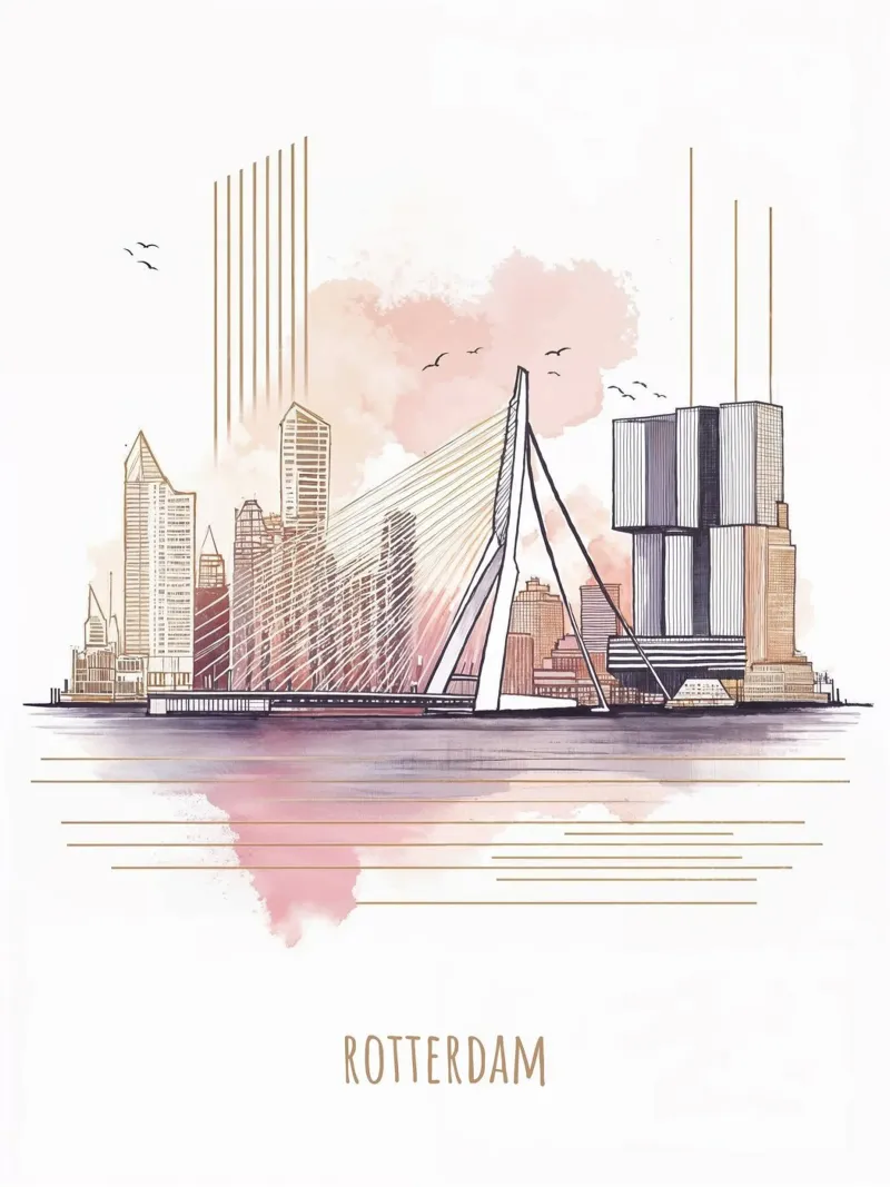 Rotterdam City stampa moderna e minimalista di punti di riferimento poster con telaio in legno da WijdevenDesign