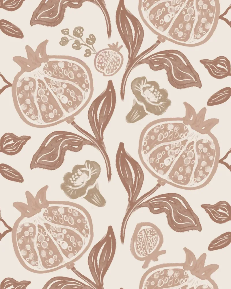 Pomegranates Pattern - Mocha Mousse pannello forex da anisillustration