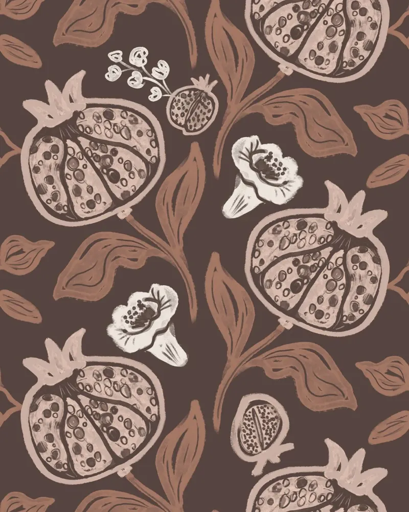 Pomegranates Pattern - Dark Mocha Mousse alluminio dibond da anisillustration