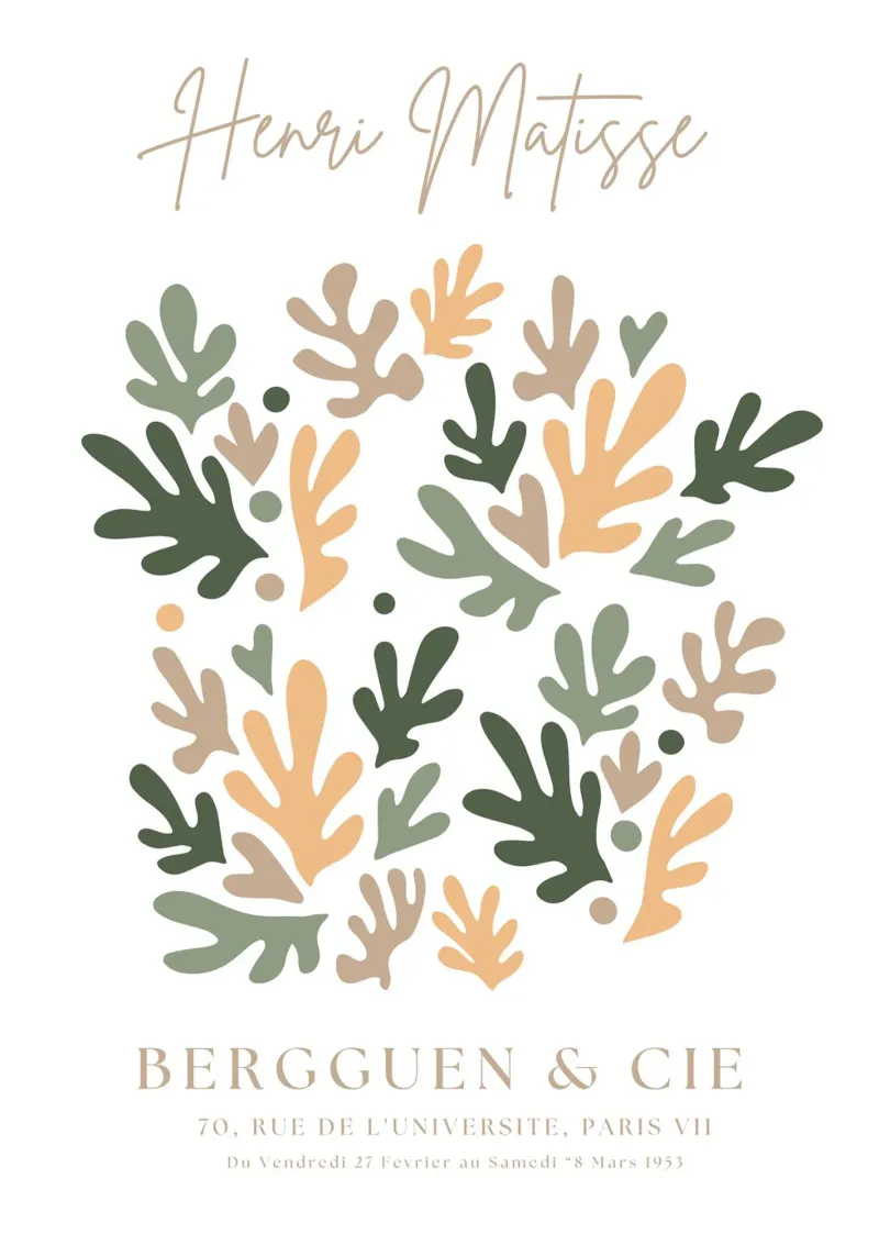 Henri Matisse Abstract Art,Matisse Cut Out Art,Sage Green canvas with Floater frame by pdigitalprints