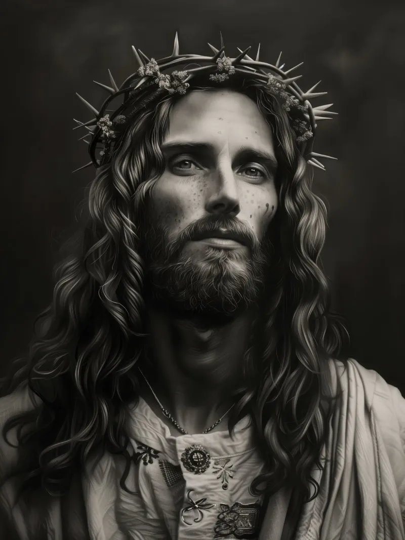 Zeitgenössischer Jesus in Schwarz-Weiß Hahnemühle von Autofocus