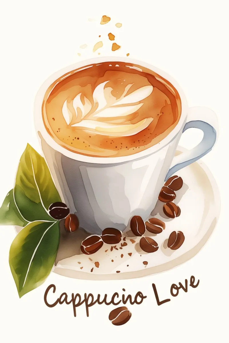 Aquarell Cappuccino Liebe poster con telaio in plastica da Carinaprint