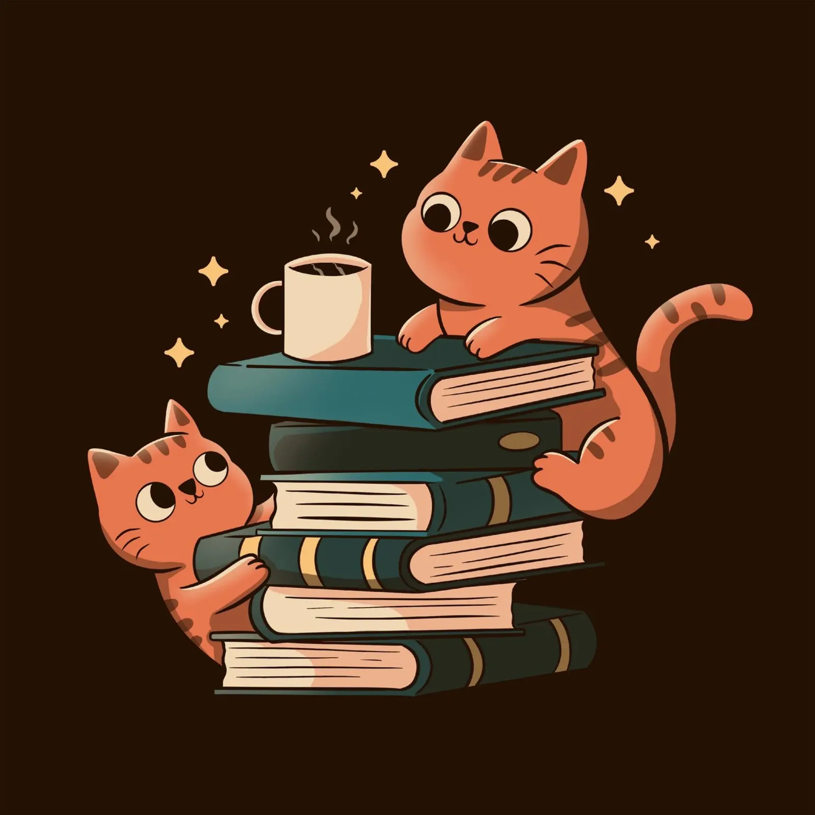Cats, Books and Coffee poster con telaio in plastica da Tobe Fonseca