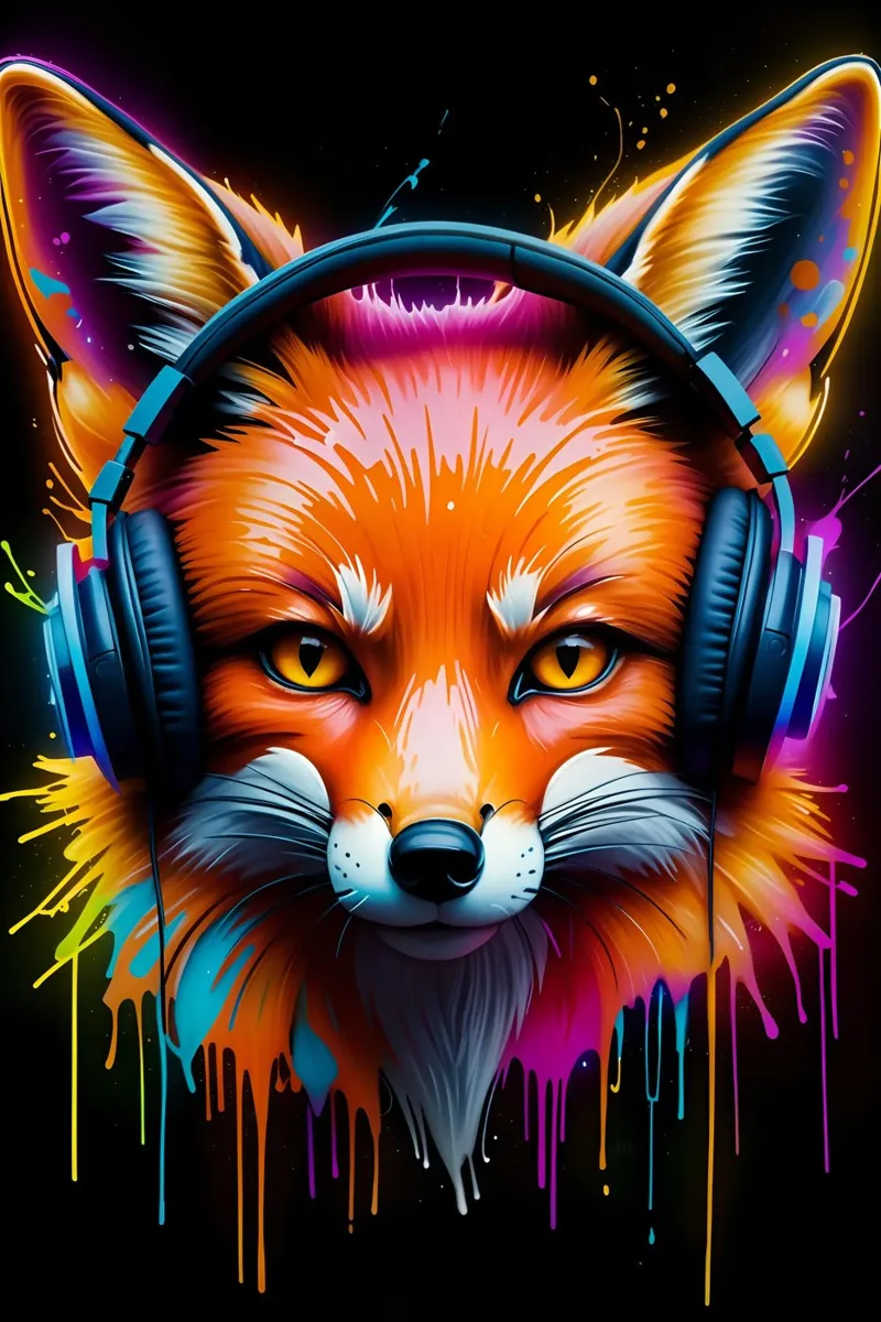 Fuchs im Kopfhörer Neonkunst Hahnemühle von MakArena