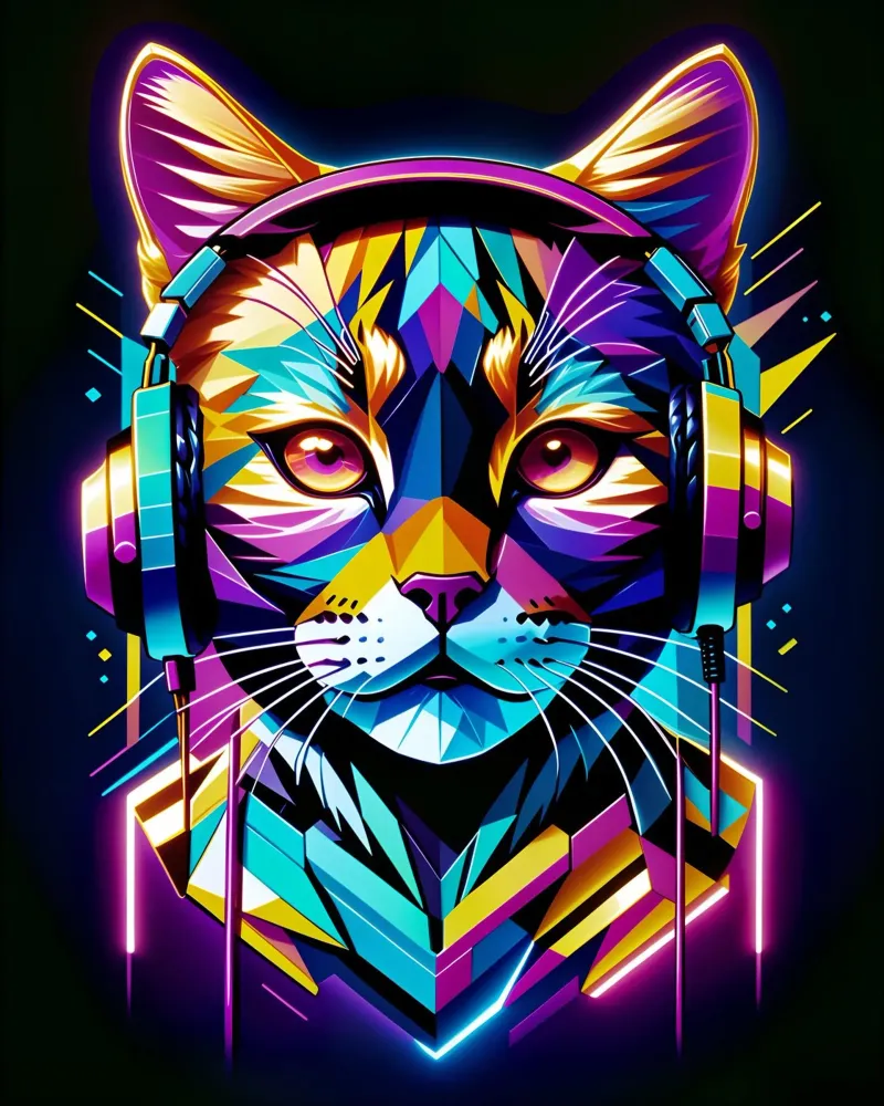Katze im Kopfhörer Neonkunst Poster von MakArena