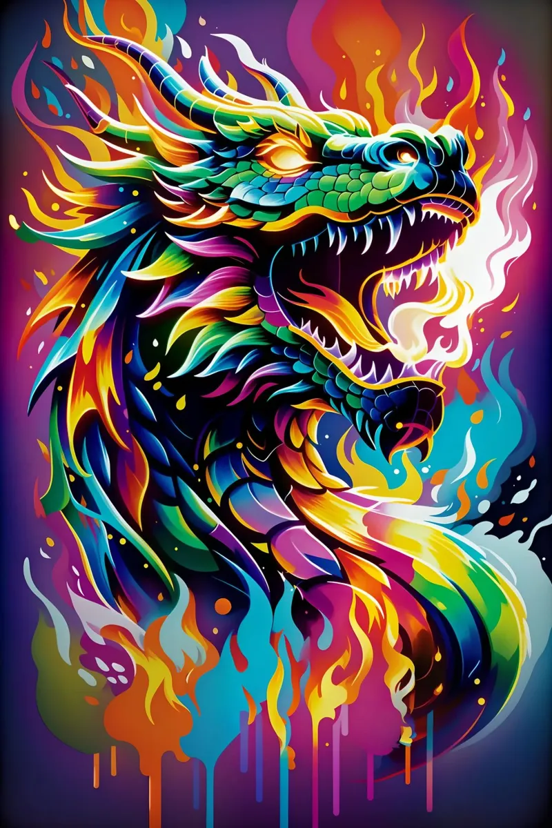 Dragon fire neon graffiti pop art poster con telaio in plastica da MakArena