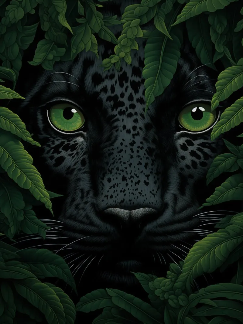 Zwarte panter in de groene jungle | Wildlife kunst canvas met Baklijst van Autofocus